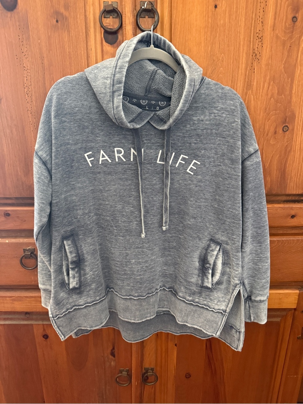 Farm Life Women's Washed Gray Hoodie Sweater